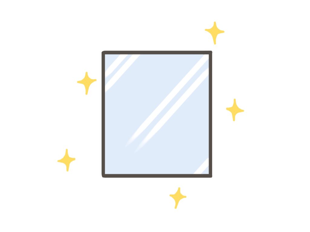 浴室の鏡の汚れが、全て落ちてピカピカになっているイメージをした画像。