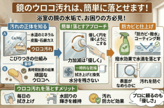 鏡のウロコ汚れは、簡単に落とせます！浴室の鏡の水垢で、お困りの方必見！