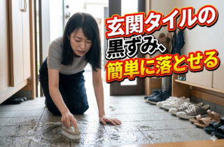 玄関タイルの黒ずみ汚れ、簡単に落とせる