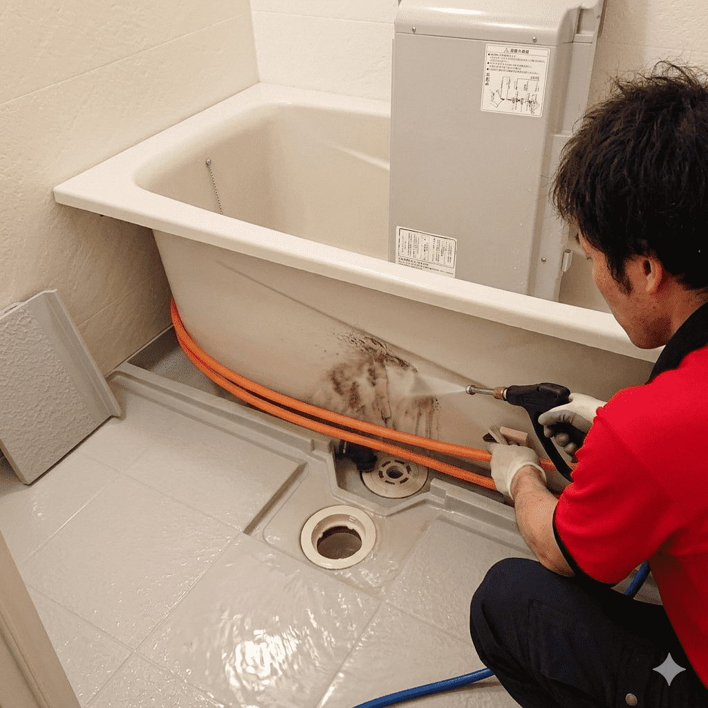 快適プロデュース 小山田 千葉市花見川区 浴室クリーニング 作業風景