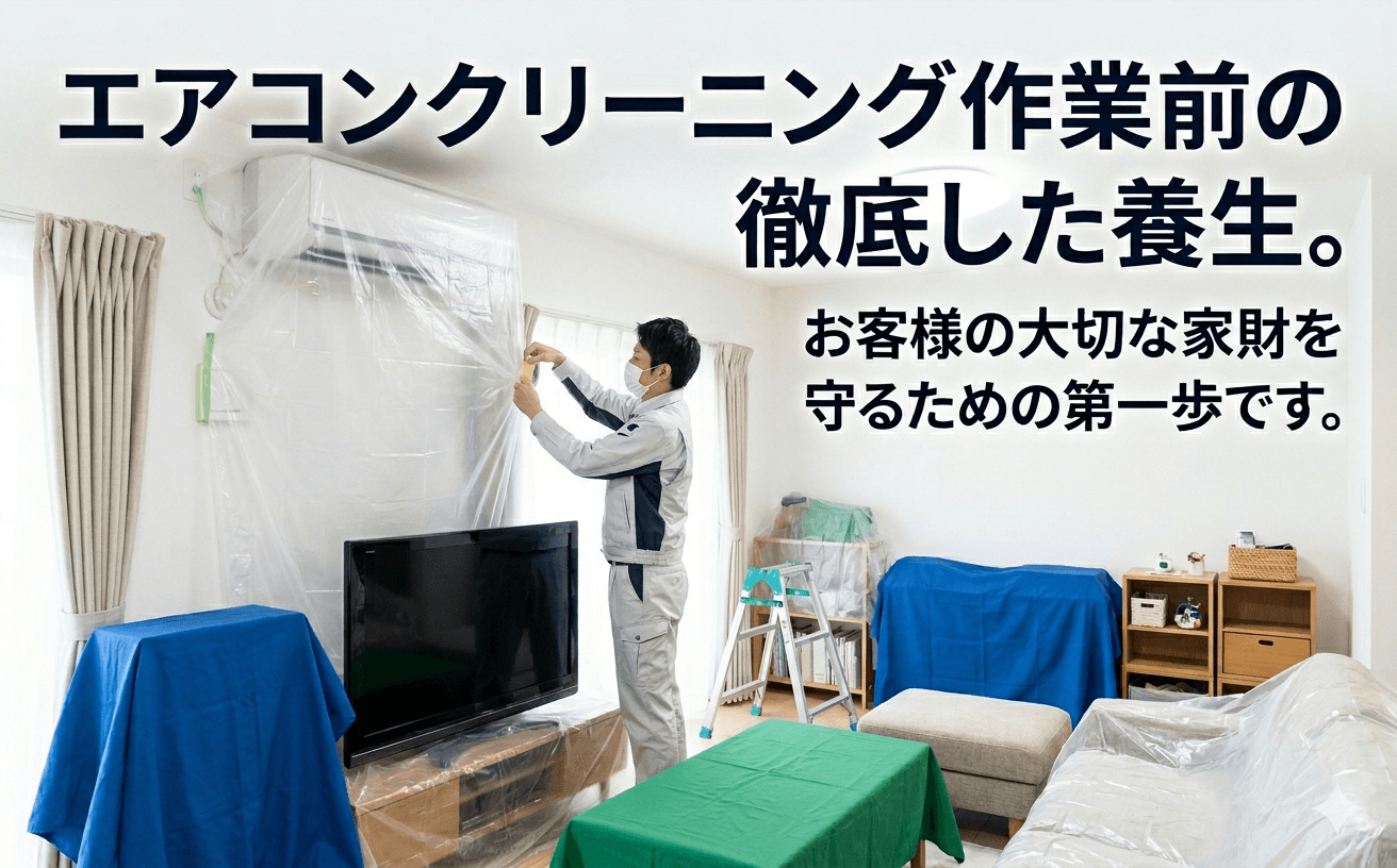 エアコンクリーニングの養生作業