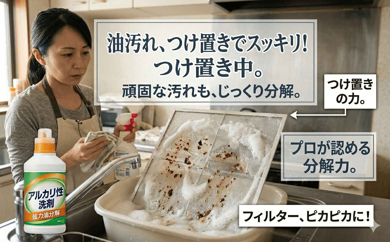 つけ置きしている換気扇フィルターのイメージ