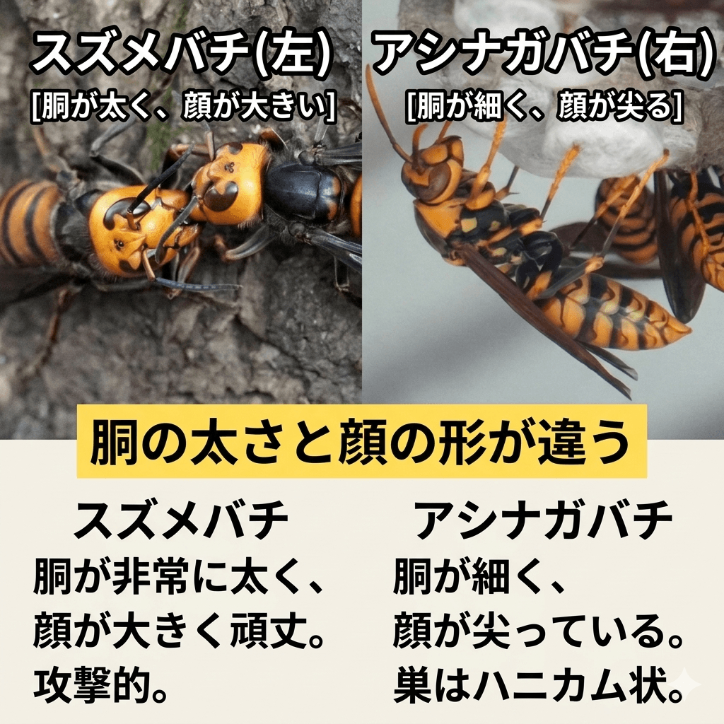 スズメバチとアシナガバチの見分け方・比較写真