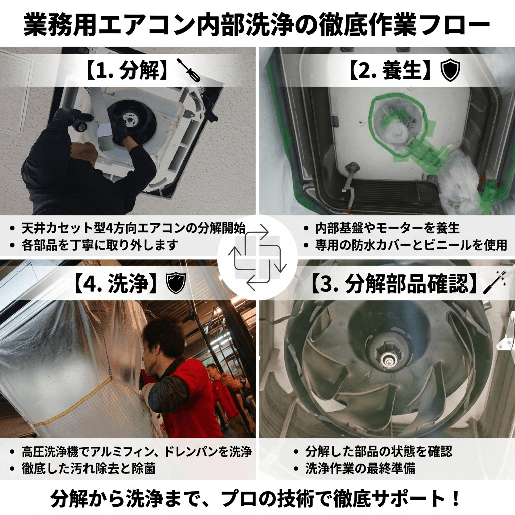 業務用エアコン内部洗浄の作業フロー