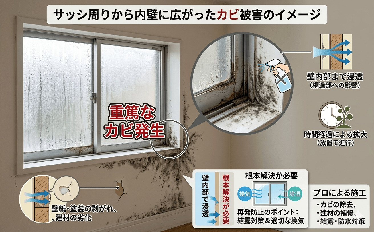 カビが壁に広がった住宅の写真