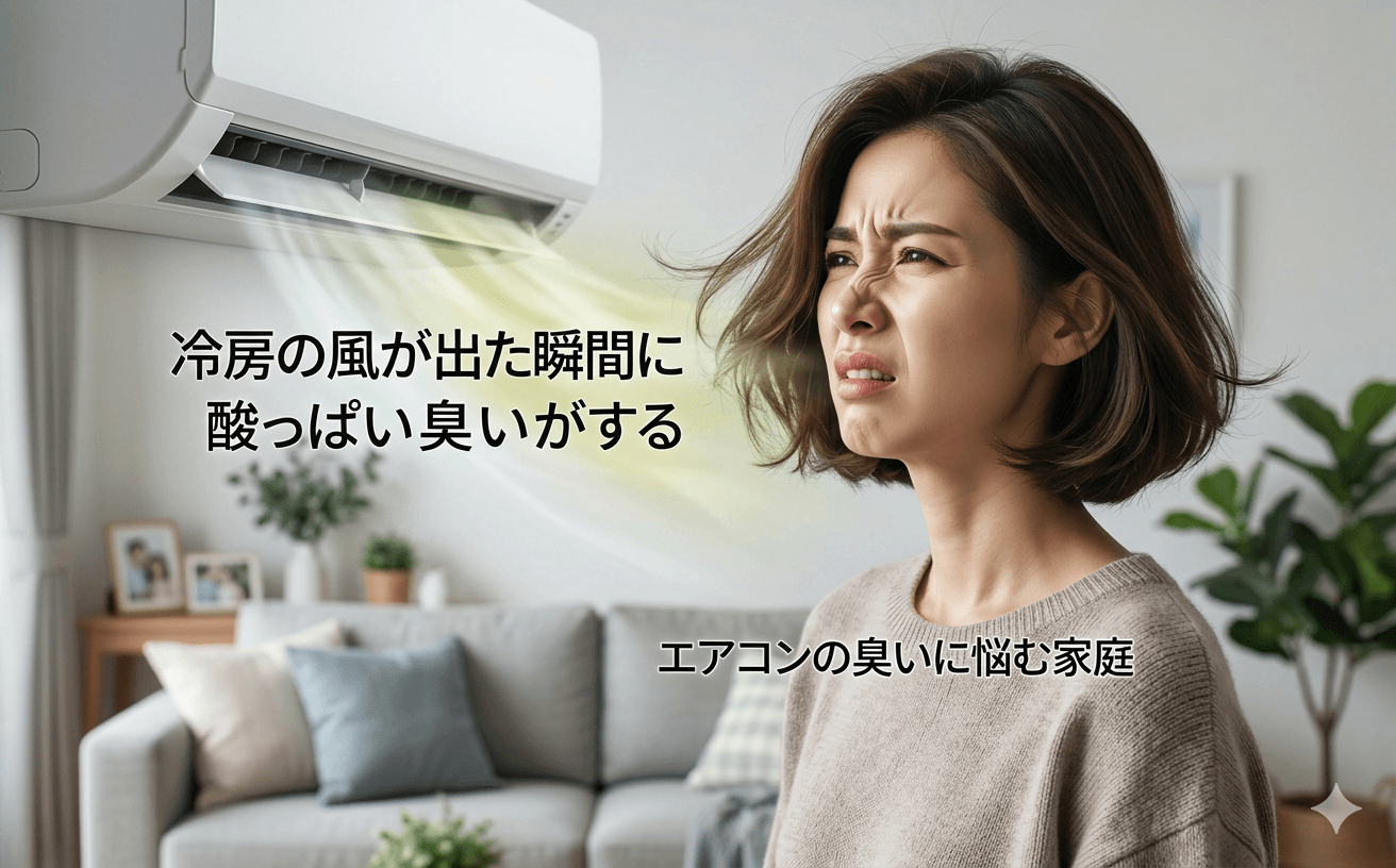 エアコンの臭いに悩む家庭のイメージ