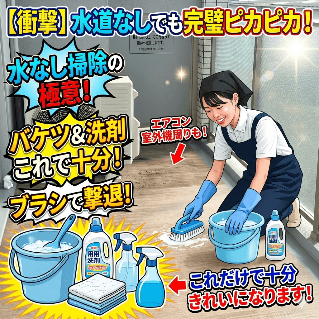 バケツと洗剤を使ったベランダ掃除のやり方イメージ