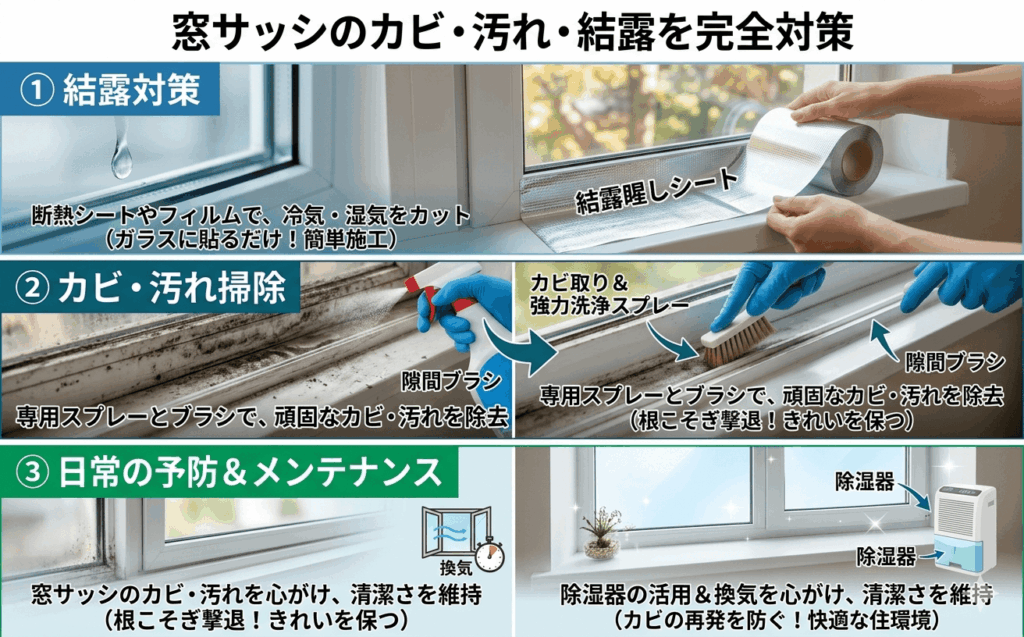 窓サッシのカビ・汚れ・結露を完全対策