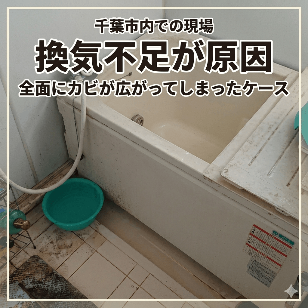 千葉市の浴室クリーニング現場。湿気によるカビが発生した状態