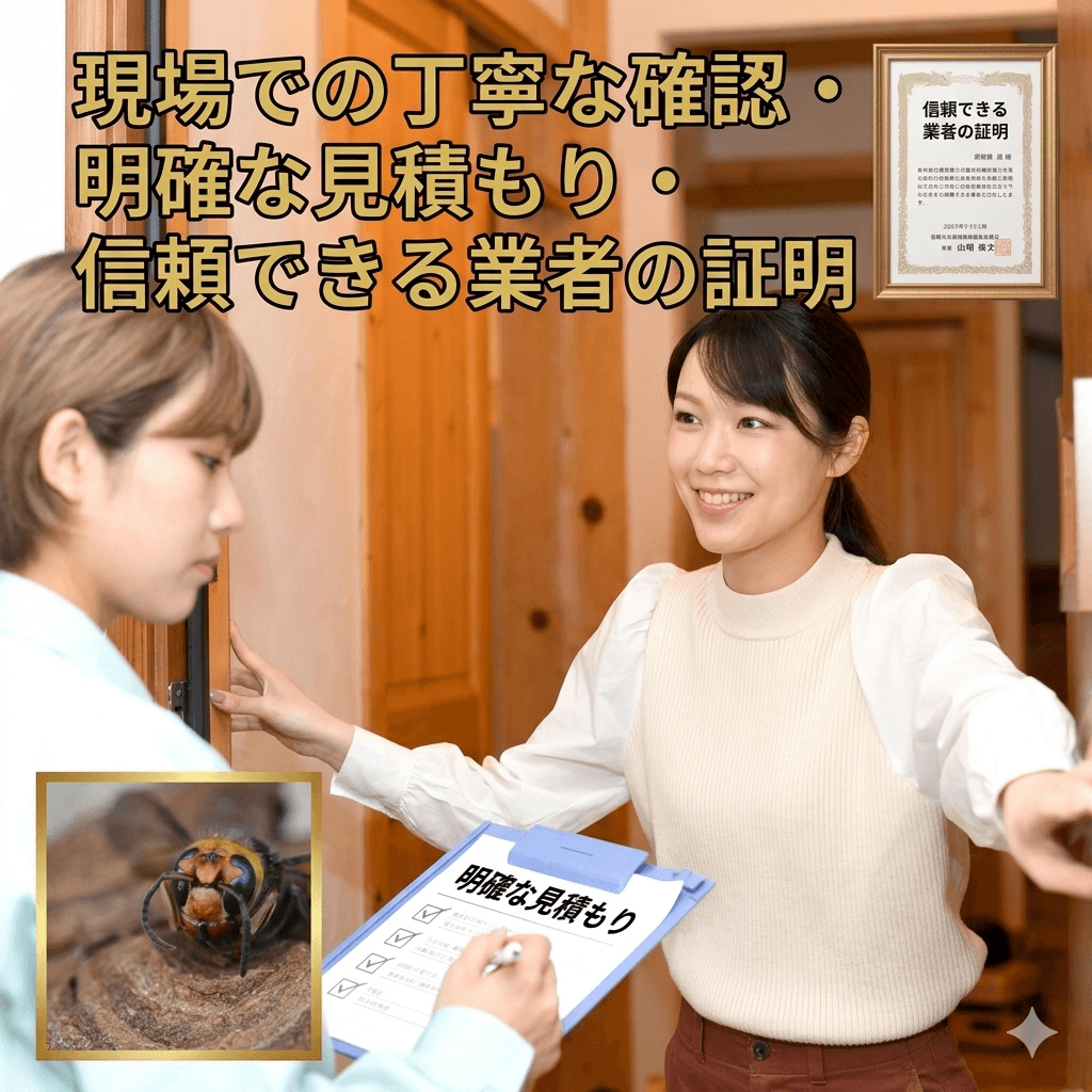 蜂駆除業者の作業風景と見積もりイメージ