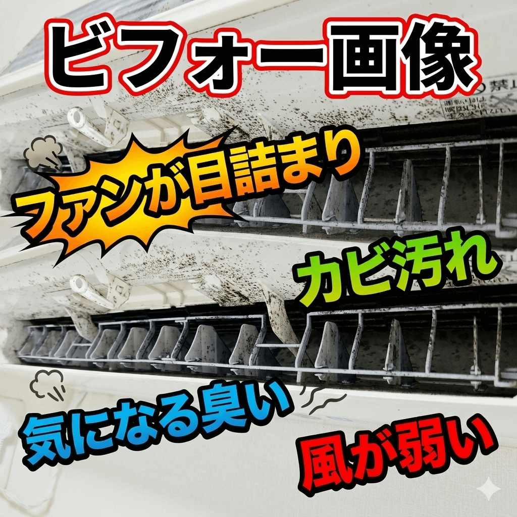 エアコンのファン（クロスフローファン）に付着した黒カビとホコリ