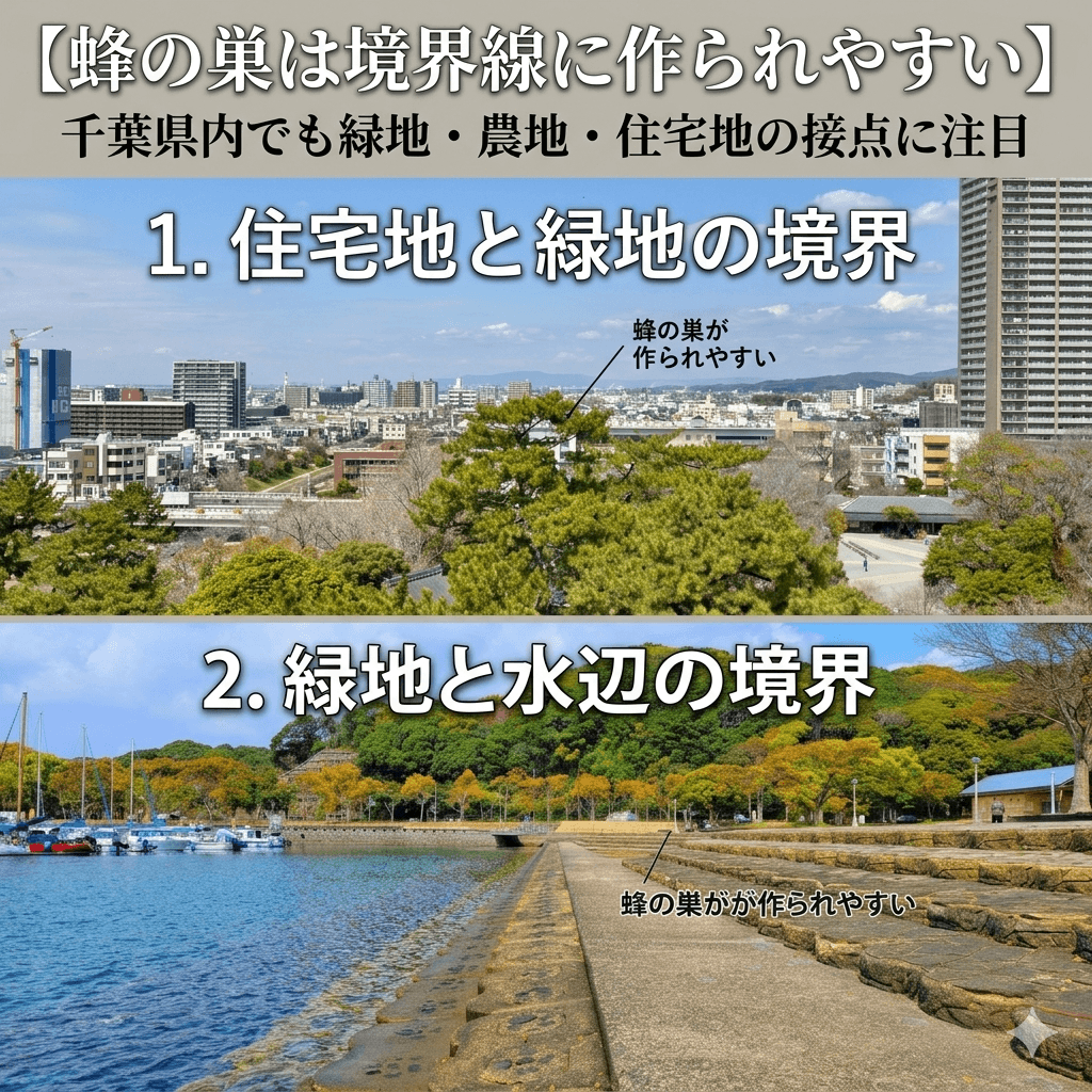 千葉市の地図と蜂の発生リスクエリアのイメージ