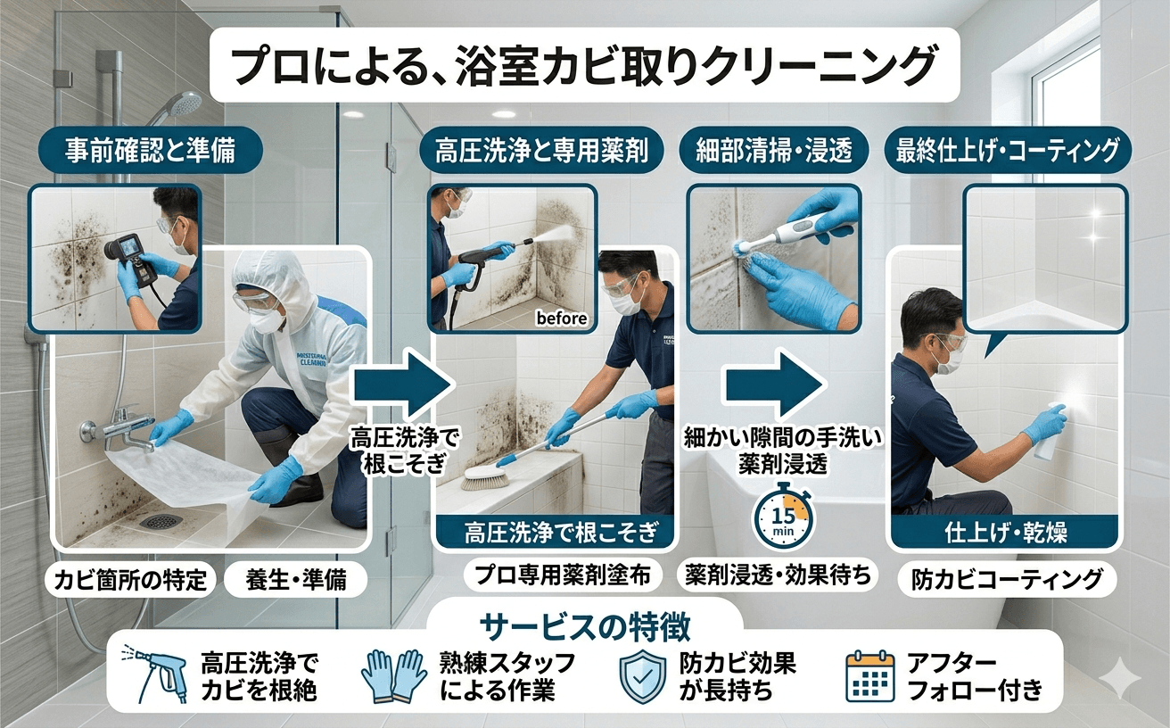 プロによる浴室カビ取り作業