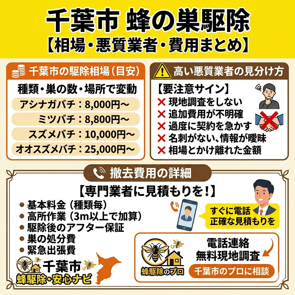 千葉市の蜂駆除業者の相場はいくら？高い・悪質業者を見分け方、蜂の巣の撤去費用