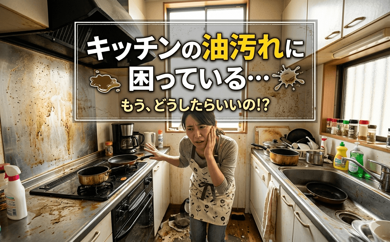 キッチンの油汚れに困っている人のイメージ