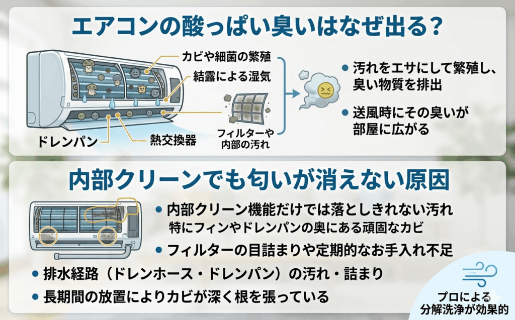 エアコンの酸っぱい臭いはなぜ出る？ 内部クリーンでも匂いが消えない原因と、千葉で失敗しない対処法