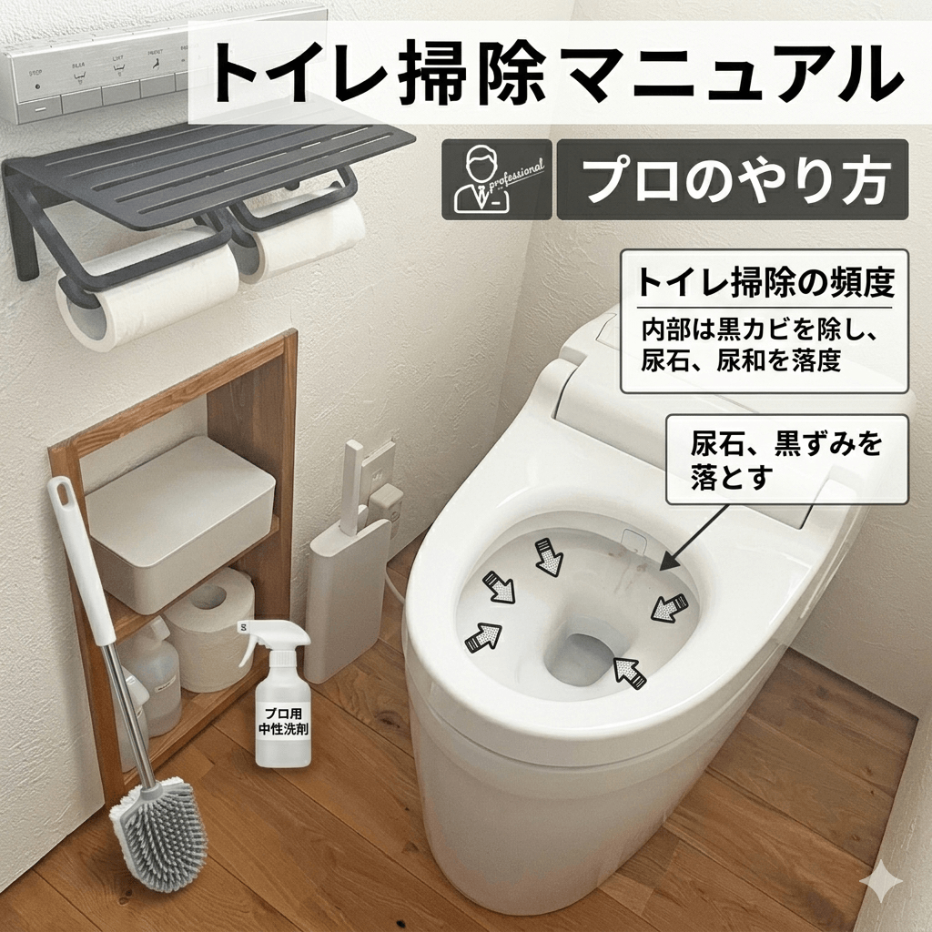 ・トイレ掃除の頻度・プロのやり方・トイレ掃除マニュアル・尿石、黒ずみを落とす