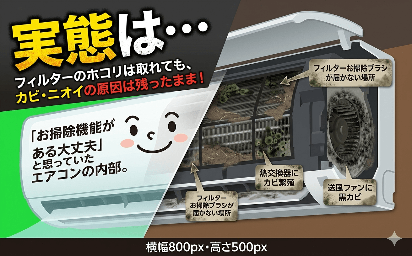 お掃除機能付きエアコンの内部汚れ