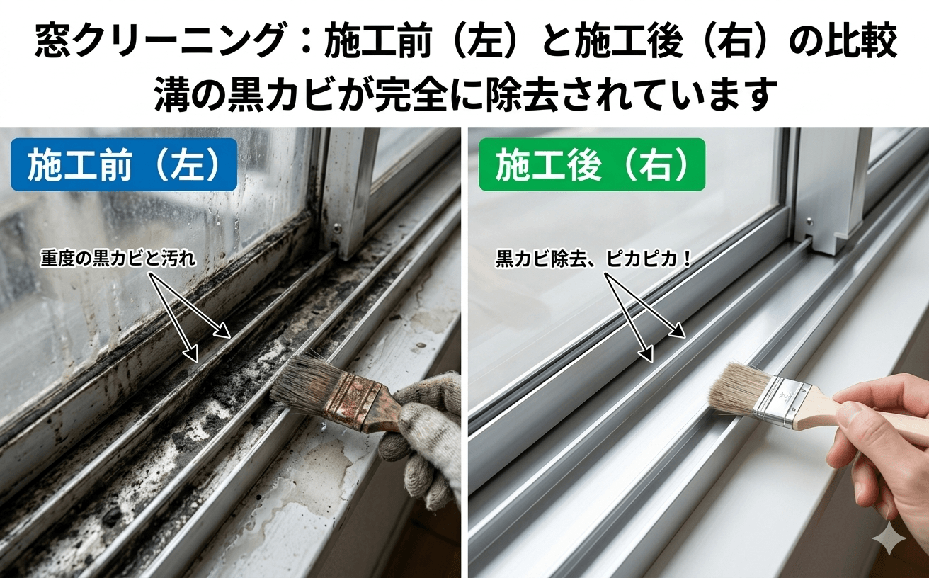 快適プロデュースの窓サッシクリーニング施工前後比較