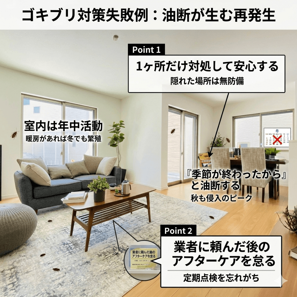ゴキブリ駆除の失敗例と注意点のイメージ
