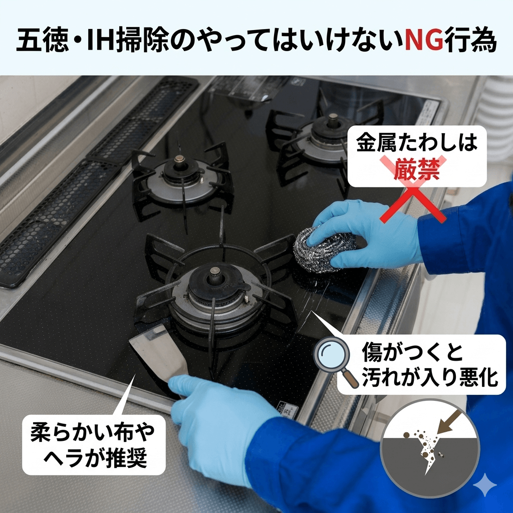 五徳・IH掃除でやってはいけないNG行為のイメージ