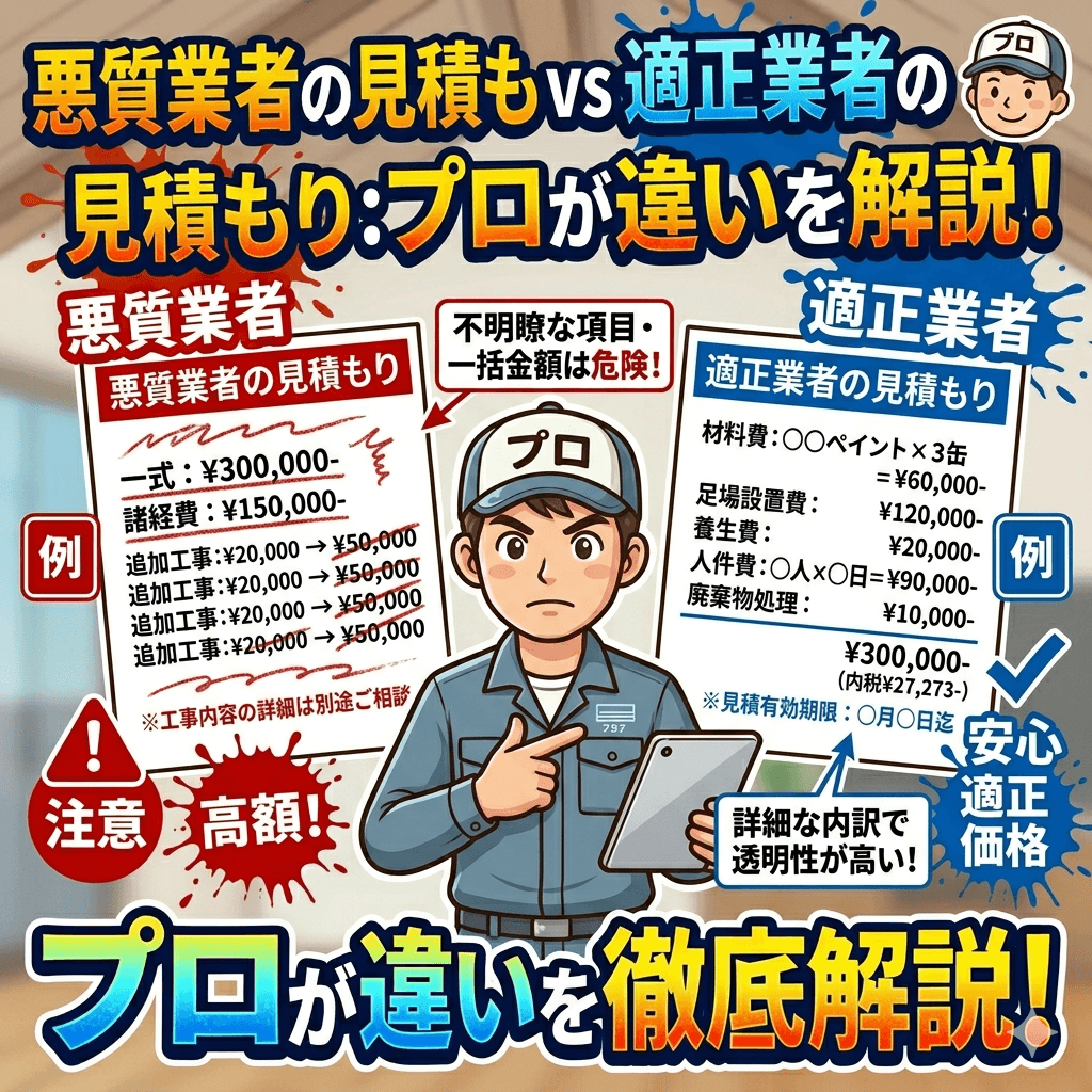 悪質業者の見積書と正規見積書の比較イメージ