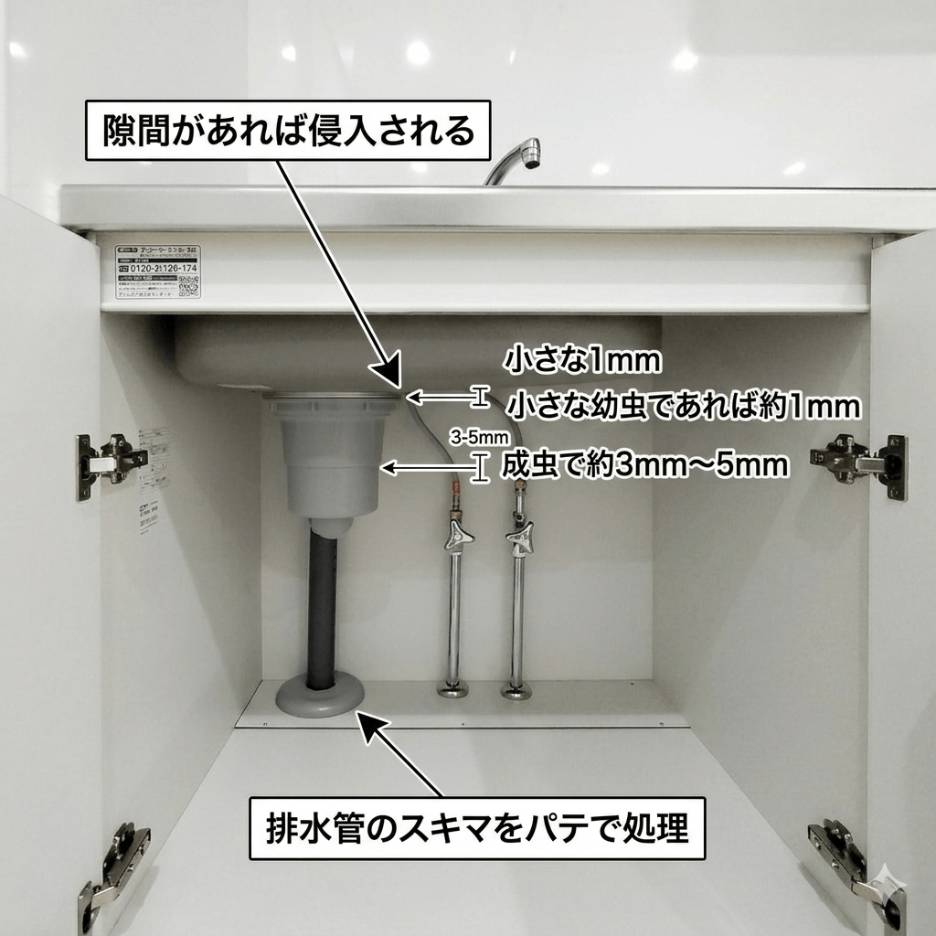 排水管隙間をパテでふさぐ対策のイメージ