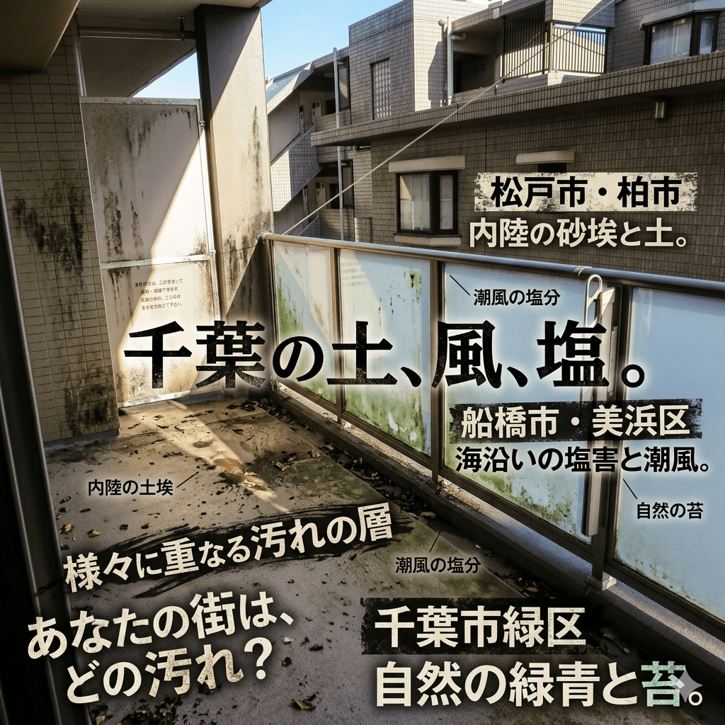 千葉市・船橋市・松戸市・柏市のベランダ汚れ事例比較