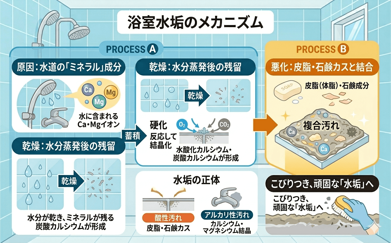 浴室水垢のメカニズム