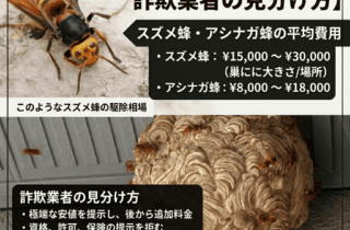 蜂駆除の相場と詐欺業者の見分け方！スズメ蜂・アシナガ蜂の平均費用を大手ダスキンなども含め公開