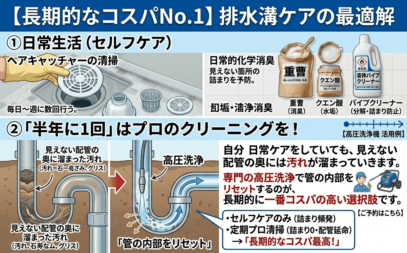 プロが実践する排水溝ケアの様子