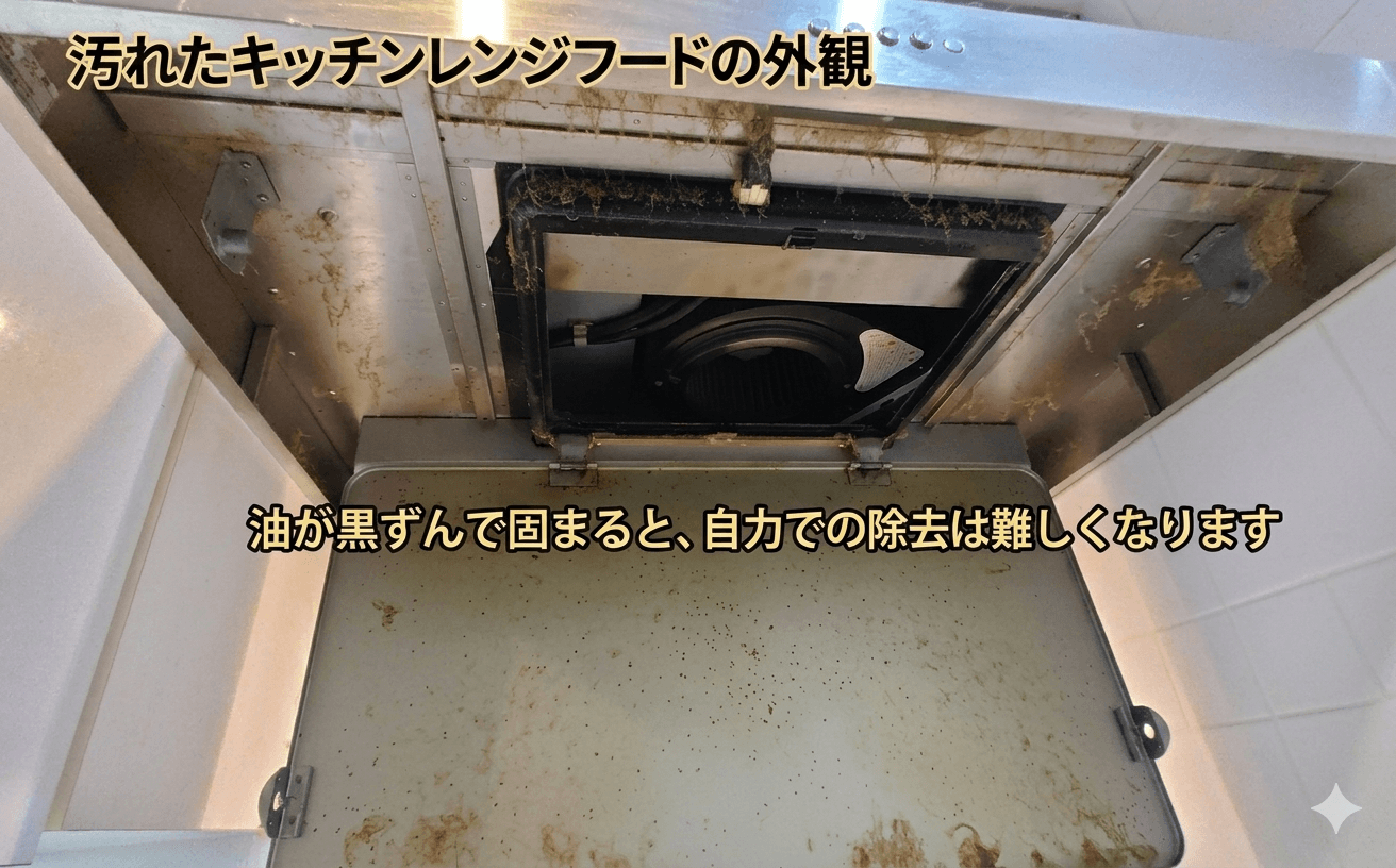 汚れたキッチンレンジフードの外観