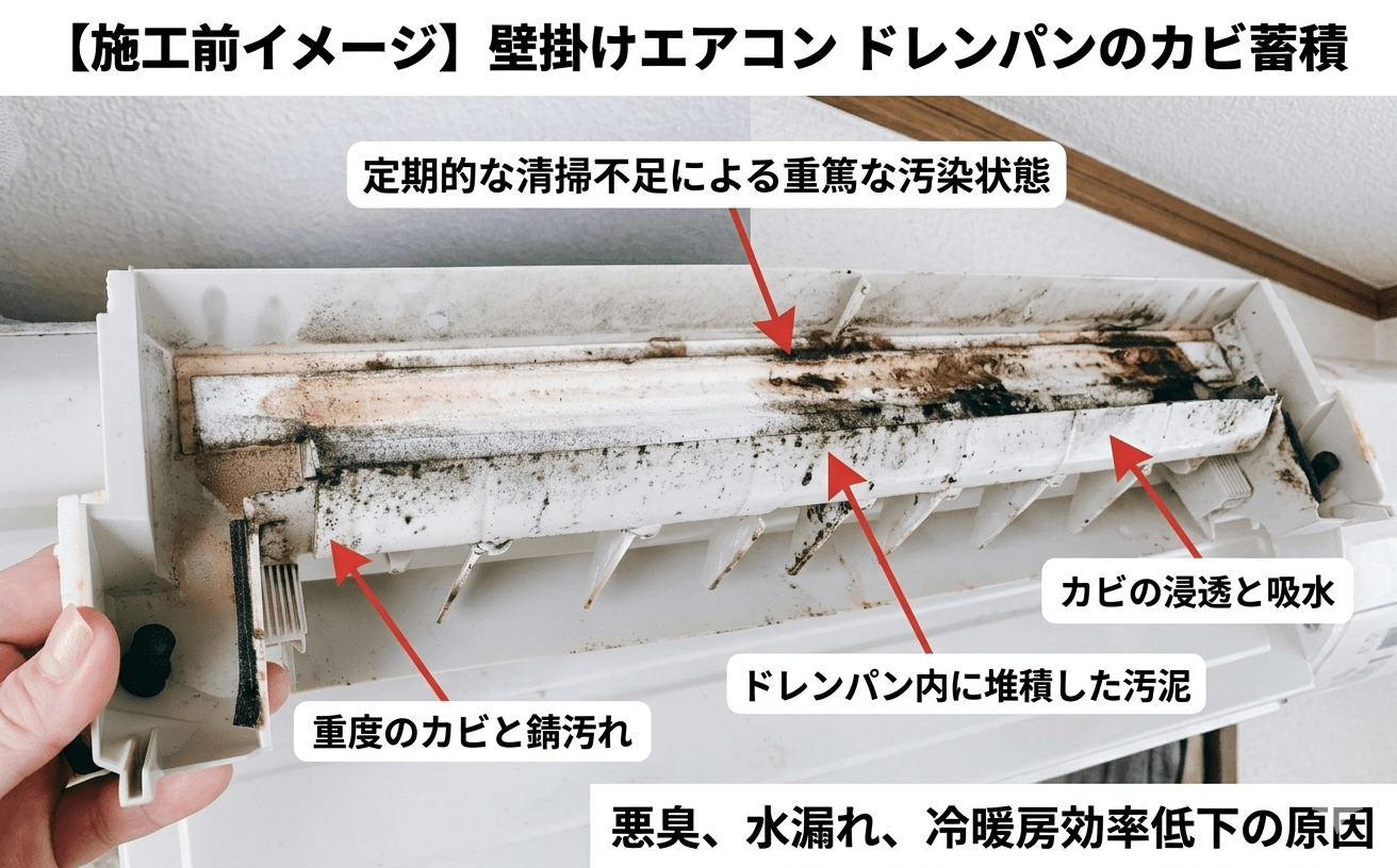 エアコンドレンパンのカビ汚れのイメージ