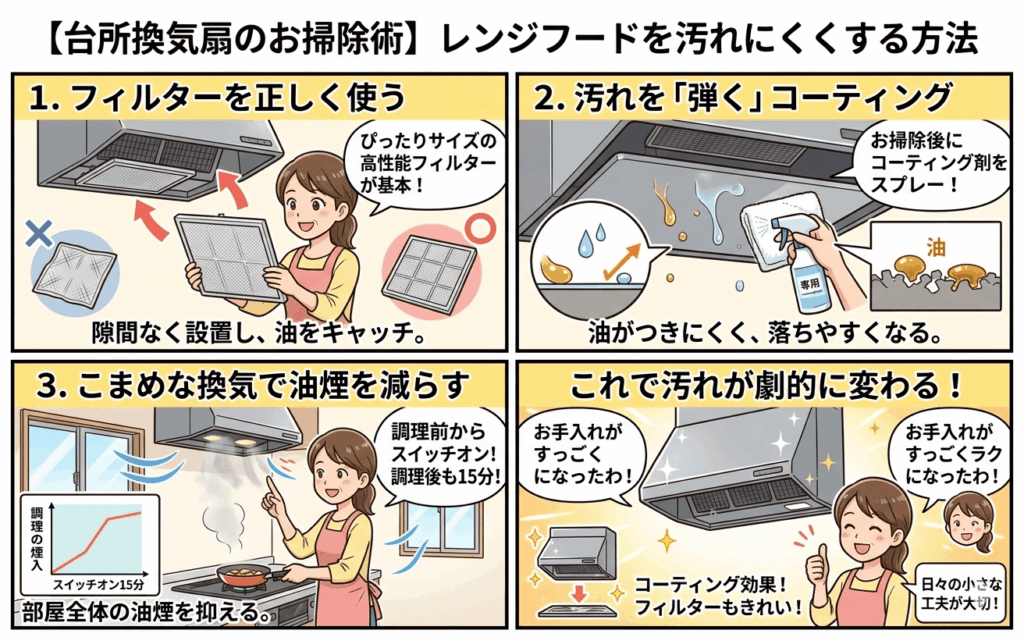 レンジフードを汚れにくくする方法【台所換気扇のお掃除術】