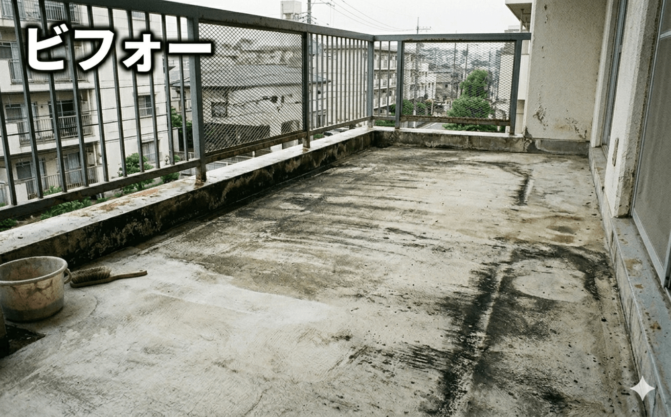 マンションバルコニーの黒ずみビフォー写真