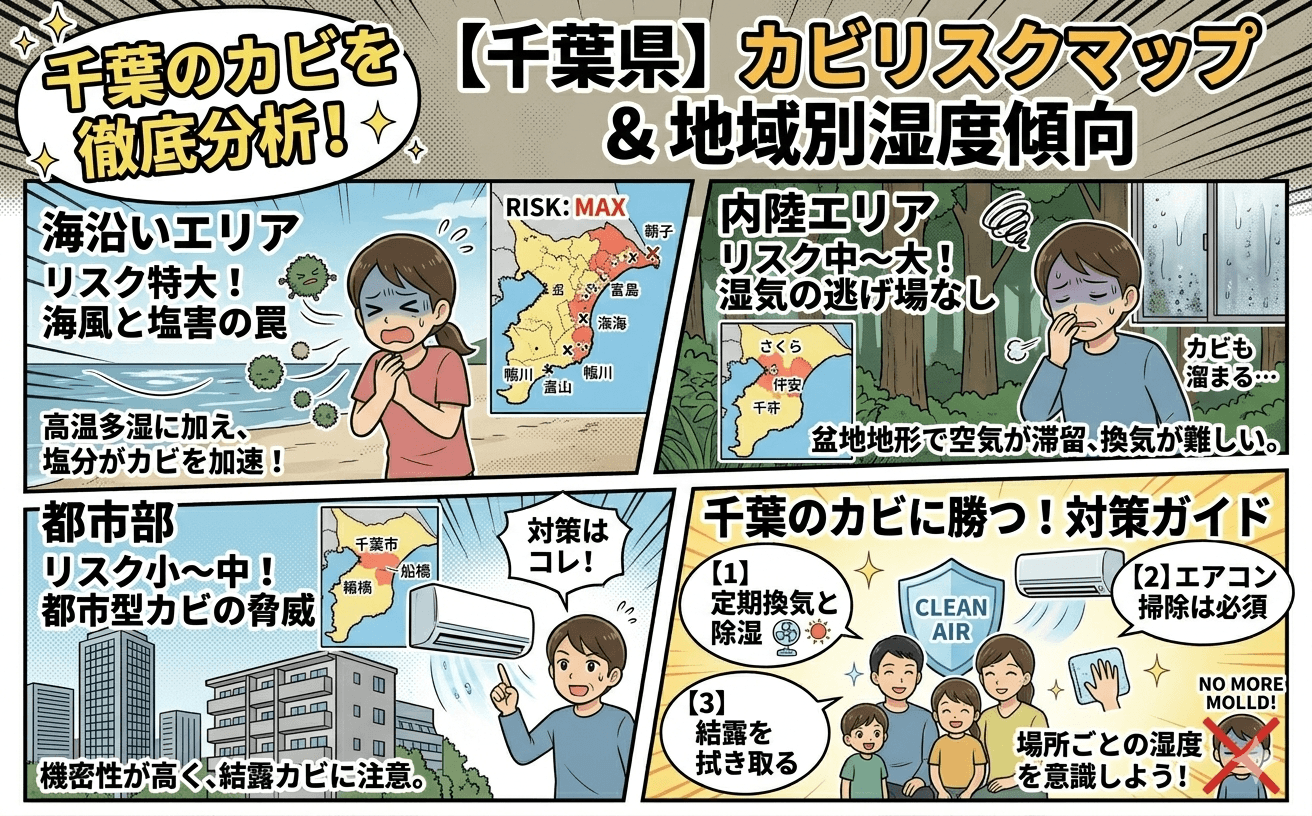 千葉県内のエアコンカビリスクマップ・地域別湿度傾向