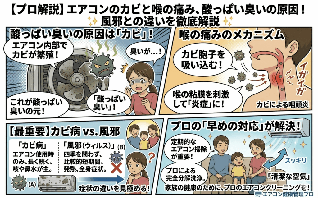 エアコンのカビで喉が痛い・酸っぱい臭いがする原因｜風邪との違いをプロが徹底解説