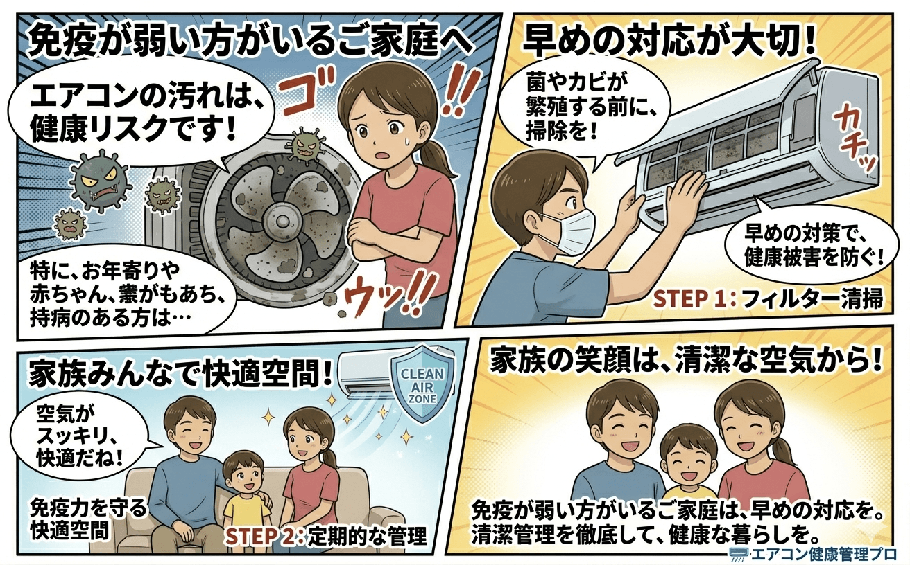子どもや高齢者のいる家庭でのエアコン清潔管理の重要性