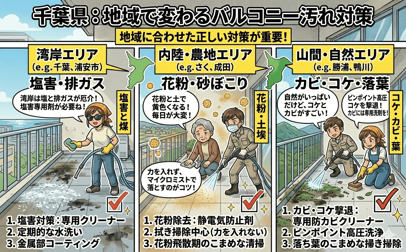 千葉県の地域別バルコニー汚れマップ