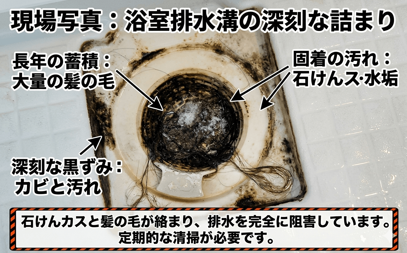 浴室排水溝の詰まりイメージ