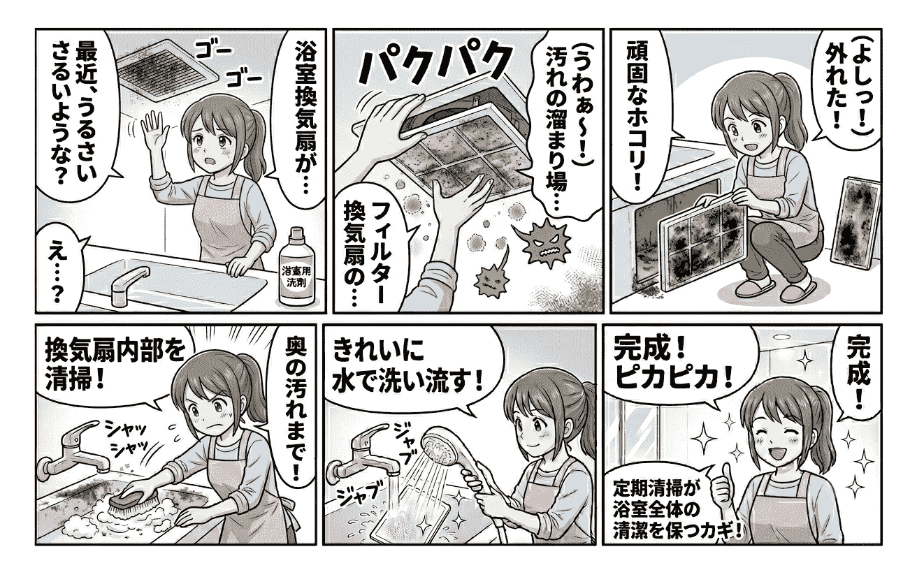 浴室換気扇のフィルターと清掃イメージ