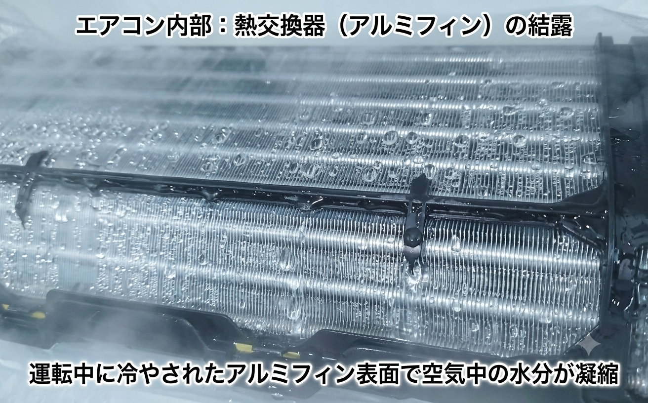 エアコン熱交換器の結露イメージ