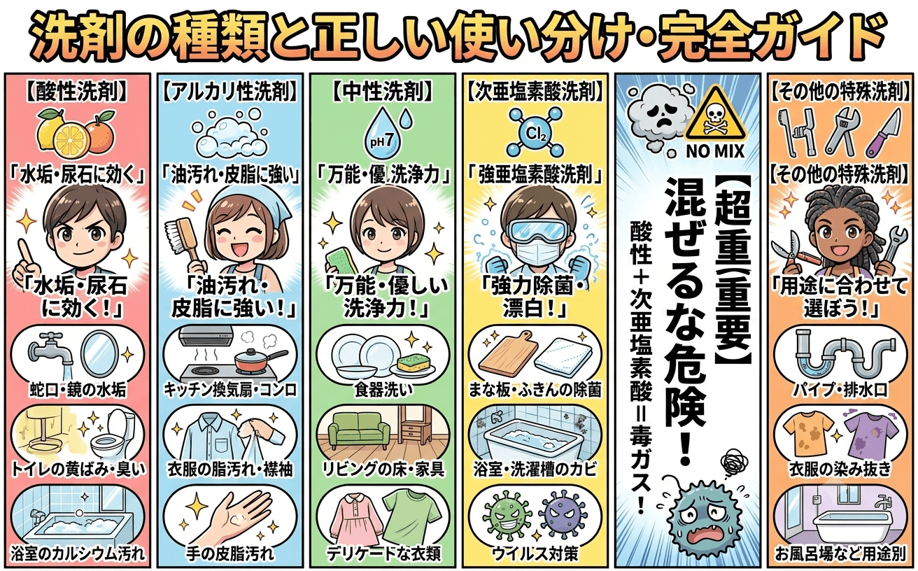洗剤の種類と正しい使い分け　酸性・アルカリ性・中性