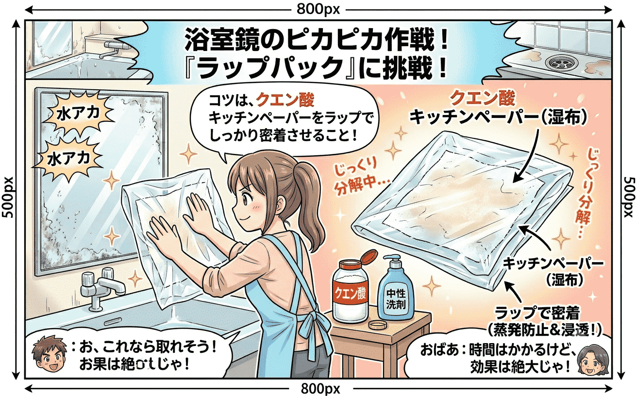 鏡にラップパックをしている状態のイメージ