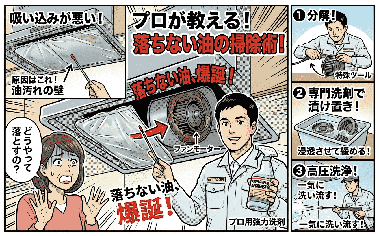 キッチン換気扇の吸い込みが悪い原因は油汚れだった プロが教える「落ちない油」の掃除の仕方