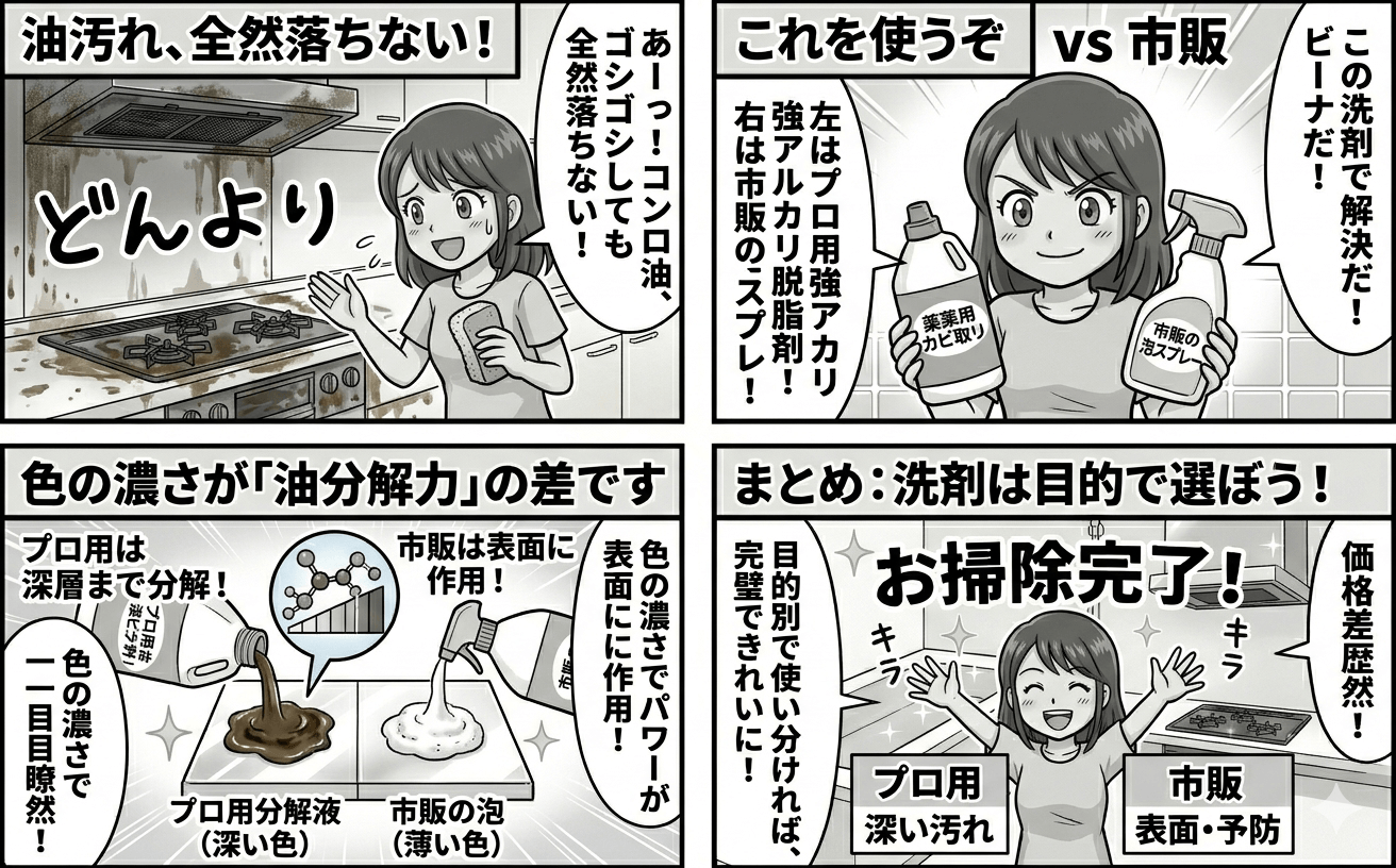 プロ用洗剤と市販洗剤の比較・実際の使用シーン