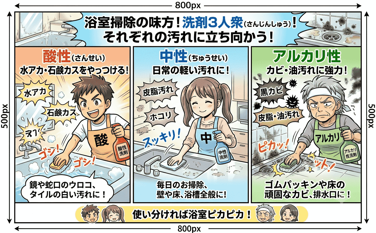 浴室掃除に使う洗剤の種類と使い分け方