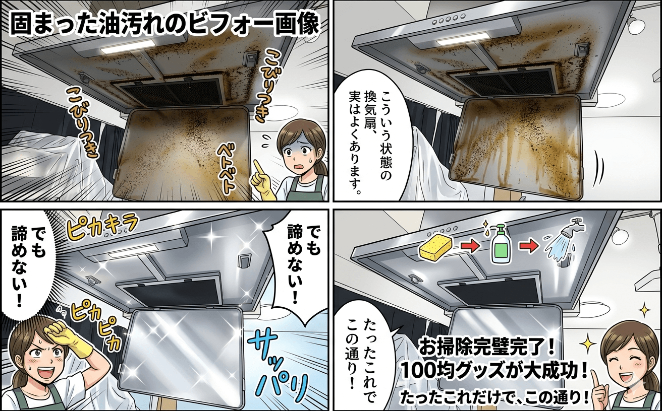 固まった換気扇の油汚れのビフォー写真
