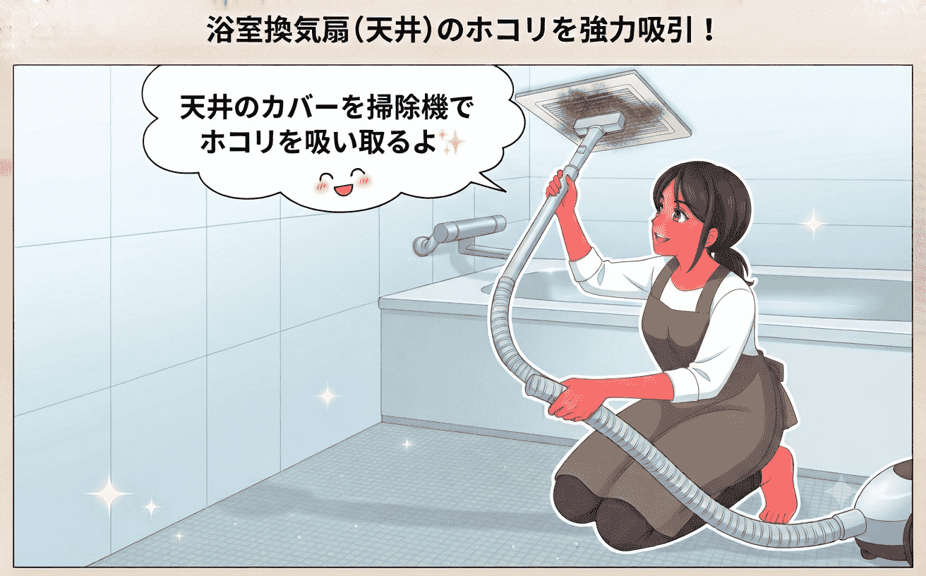 換気扇カバーの吹き出し口を掃除機で吸引している様子