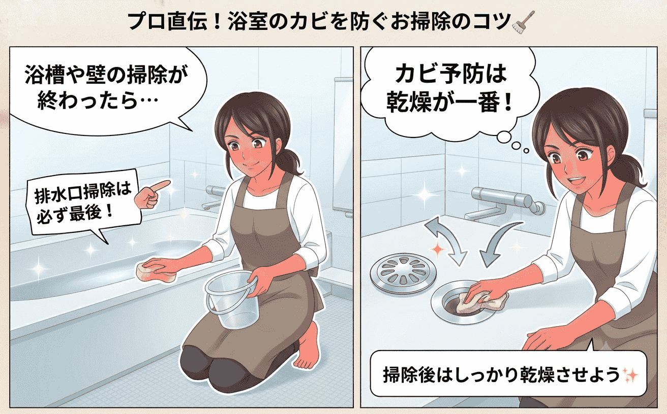 排水口のフタと受けカゴを外してブラシで洗っている様子